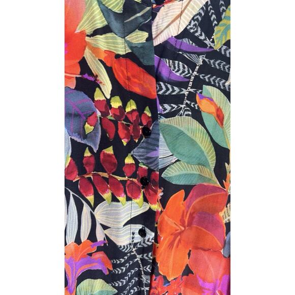 Johnny Was Jade Size XS Tropical Print Wide Leg Silk Button Up Jumpsuit Romper - Picture 8 of 11